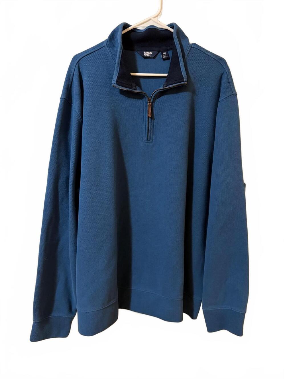 Lands' End Pullover Sweatshirt Men's 3XL Blue Quarter Zip Mock Neck